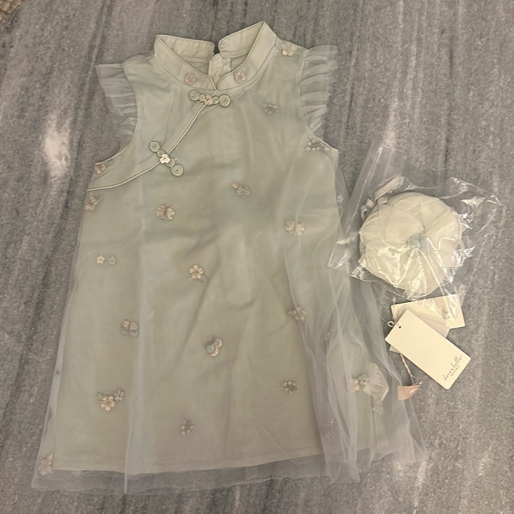 NWT - Dave & Bella - Chinese Qipao Tulle Dress with Flower Purse (18 mons)